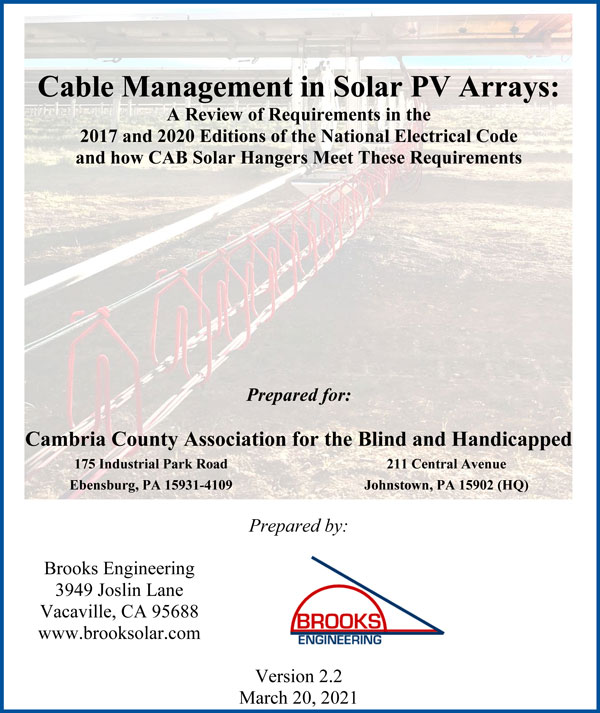 Cover of White paper by Bill Brooks Engineering on Solar PV Arrays, Version 2-2 Updated March 20-2021