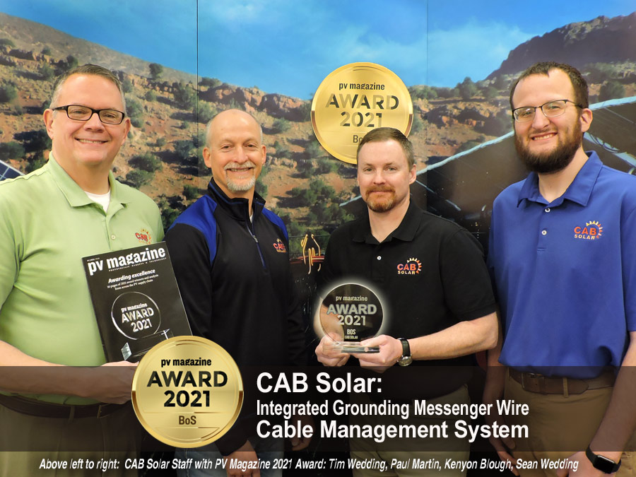 CAB Solar with PV Magazine 2021 Award: (Left to right) Tim Wedding, Paul Martin, Kenyon Blough, Sean Wedding